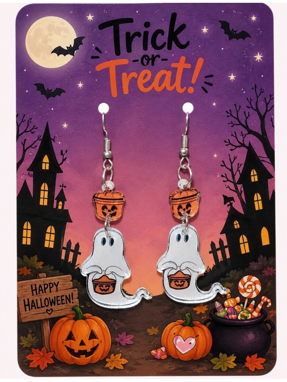 McDonald's Happy Meal Halloween Trick-or-treat Bucket Ghost Pumpkin Earrings